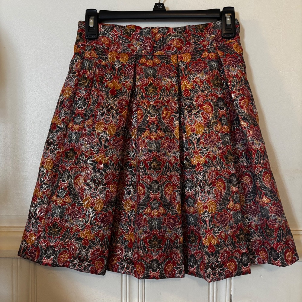 Anthropology Maeve Women's Skirt XS Rosie Floral Metallic Brocade Mini Pleaded